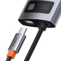 usb c ilgintuvas - Baseus Metal Gleam serijos 6in1 USB-C - 3x USB 3.0 HDMI USB-C PD Ethernet RJ45 - 10 nuotrauka