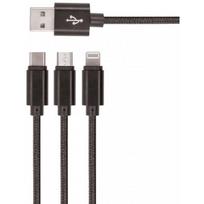 lightning type c laidas - Setty 3in1 cable USB - Lightning+USB-C+microUSB 2A 1m Black nylon - 1 nuotrauka
