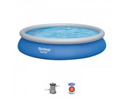 baseinu siurbliai - Bestway® Fast Set™ antžeminio baseino komplektas su filtravimo siurbliu Ø 457 x 84 cm, rotango išvaizdos (skalūno pilka), apvalus - 1 nuotrauka