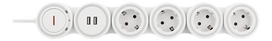 DELTACO su 4 jungtimis, 1.4m, 16A 3500W, 2x USB-A, lankstus, baltas / GT-290