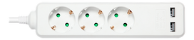 DELTACO 2x USB-A ir 3x CEE 7/3, apsaugota nuo vaikų 1,5 m, baltas / GT-0310