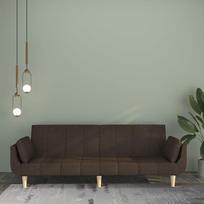 Dvivietė sofa-lova su dvejomis pagalvėmis, ruda, audinys