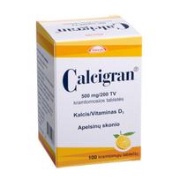  CALCIGRAN, 500 mg/200 TV, kramtomosios tabletės, N100 