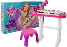 Pianinas su mikrofonu ir kėdute, rožinis