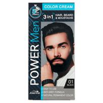 Joanna Power Men Color Kreminis 3in1 barzdos ir ūsų plaukų dažai 01 Juodas 30g