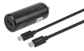 DELTACO 12/24 V, 20W  su USB-C - USB-C, 1m kabeliu, juodas / USBC-CAR125