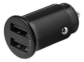 DELTACO 12/24 V su dvigubomis USB-A jungtimis, 2A, 12W, Juodas
