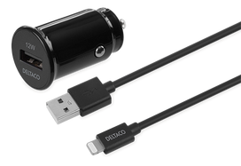 DELTACO 2.4 A, 12 W  su USB-C - iPhone Lightning 1m kabeliu, juodas / USB-CAR130