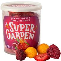  SUPERGARDEN  šaltyje džiovintų uogų mišinys (avietės, braškės, dumplainis, vyšnios), 25 g