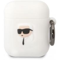 Karl Lagerfeld 3D Logo NFT Karl Head Silicone Case for Airpods 1/ 2 White