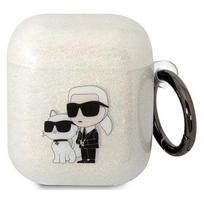 Karl Lagerfeld 3D Logo NFT Karl and Choupette TPU Glitter Case for Airpods 1/ 2 White