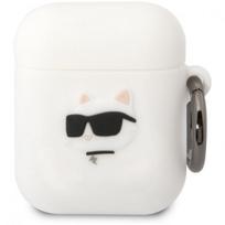 airpods deklas silikoninis - Karl Lagerfeld 3D Logo NFT Choupette Head Silicone Case for Airpods 1/ 2 White - 1 nuotrauka