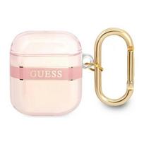 apple airpods ausines - Guess TPU Printed Stripe Case for Airpods 1/ 2 Pink - 1 nuotrauka