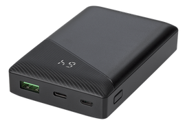 DELTACO 10000 mAh, 3A/ 18W, 37Wh, 1xUSB-A fast charge, 1xUSB-C PD, juoda / PB-C1000