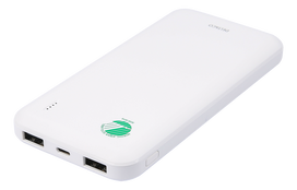 DELTACO pažymėta ekologiniu ženklu, 10 000 mAh, 37 Wh, 2x USB-A, balta / PB-S1000
