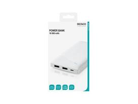 power bank 10000 mah -  DELTACO 10000 mAh, 2.1 A/10.5 W, 37 Wh, 2x USB-A, balta / PB-A1001 - 3 nuotrauka