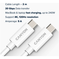 type c to type c laidas 2m - CANYON UC-42, cable, U4-CC-5A2M-E, USB4 TYPE-C to TYPE-C cable assembly 20G 2m 5A 240W(ERP) with E - 2 nuotrauka