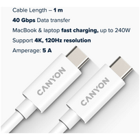 type c 5a - CANYON UC-44, cable, U4-CC-5A1M-E, USB4 TYPE-C to TYPE-C cable assembly 40G 1m 5A 240W(ERP) with E - 2 nuotrauka