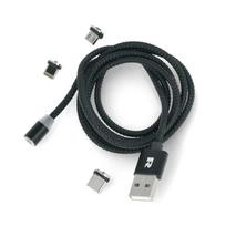 Magnetinis USB laidas 3in1 microUSB, USB tipas C, Lightning 100 cm juodas