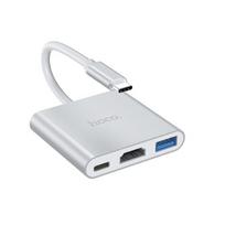 Hoco HB14 Type-C / USB-C į USB3.0 + HDMI + PD, sidabrinė 3in1
