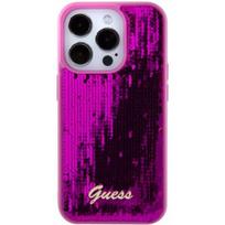 Guess "Sequin Script Logo Case iPhone 15" Magenta