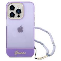 deklas su dirzeliu - Guess "Translucent Pearl Strap iPhone 14 Pro" Purple - 1 nuotrauka