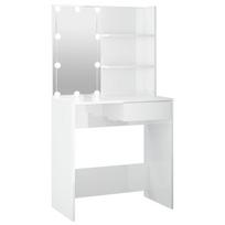 Kosmetinis staliukas su led, baltas, 74,5x40x141cm, blizgus