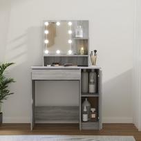 Kosmetinis staliukas su LED, pilkas ąžuolo, 86,5x35x136cm