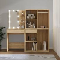 Kosmetinis staliukas su led ir 2 spintelėmis, ąžuolo, mediena