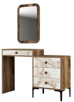 Kosmetinis staliukas Kalune Design Lizbon 545, baltas/riešuto, 40 cm x 124 cm x 84.7 cm, su veidrodžiu