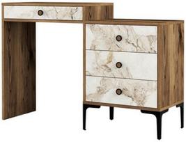 Kosmetinis staliukas Kalune Design Lizbon 552, baltas/riešuto, 40 cm x 124 cm x 84.7 cm