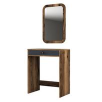 Kosmetinis staliukas Kalune Design Lizbon, riešuto/antracito, 84.7 cm x 70 cm x 40 cm, su veidrodžiu