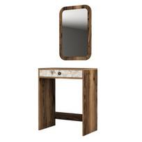Kosmetinis staliukas Kalune Design Lizbon, baltas/riešuto, 84.7 cm x 70 cm x 40 cm, su veidrodžiu