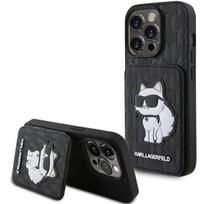 korteliu deklas apple - Karl Lagerfeld "Saffiano Cardslots and Stand Monogram Choupette iPhone 15 Pro" Black - 1 nuotrauka