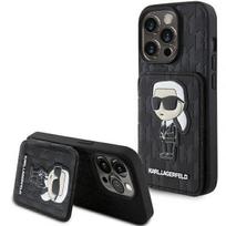 Karl Lagerfeld "Saffiano Cardslots and Stand Monogram Ikonik Patch iPhone 15 Pro"