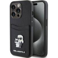 korteliu deklas apple - Karl Lagerfeld "Saffiano Cardslot Karl & Choupette Metal Pin iPhone 15 Pro" Black - 1 nuotrauka