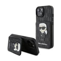 iphone 13 telefono deklas karl lagerfeld - Karl Lagerfeld "Saffiano Cardslots and Stand Monogram Ikonik Patch iPhone 15" Black - 1 nuotrauka