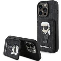 Karl Lagerfeld "Saffiano Cardslots and Stand Monogram Ikonik Patch iPhone 15 Pro Max"