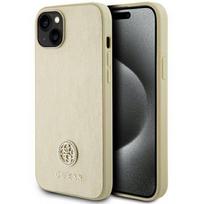 iphone 13 odinis deklas - Guess "Leather 4G Metal Logo Strass iPhone 15" Gold - 1 nuotrauka