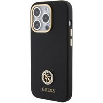 15 pro silicone case - Guess "Liquid Silicone 4G Strass Metal Logo Case iPhone 15 Pro" Black - 1 nuotrauka