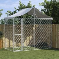Lauko voljeras šunims su stogu, sidabrinis, 3x1,5x2,5m, plienas