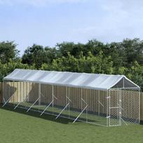 Lauko voljeras šunims su stogu, sidabrinis, 2x14x2,5m, plienas