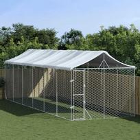 Lauko voljeras šunims su stogu, sidabrinis, 3x9x2,5m, plienas