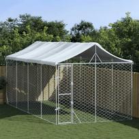 Lauko voljeras šunims su stogu, sidabrinis, 3x6x2,5m, plienas