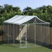 Lauko voljeras šunims su stogu, sidabrinis, 3x4,5x2,5m, plienas