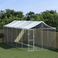 Lauko voljeras šunims su stogu, sidabrinis, 3x7,5x2,5m, plienas