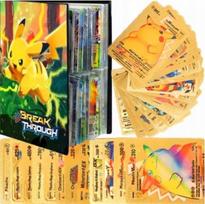 Auksinės Pokemon kortos (10 vnt.) ir albumas (120 kortoms)