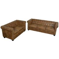 Chesterfield dvivietės ir trivietės sofos komplektas, rudas