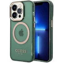 iphone 14 apple deklas magsafe - Guess "Hardcase Gold Outline Translucent MagSafe iPhone 14 Pro Max" Green - 1 nuotrauka