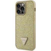 deklas apple iphone 14 - Guess "Rhinestones Triangle Metal Logo Case iPhone 14 Pro" Gold - 1 nuotrauka